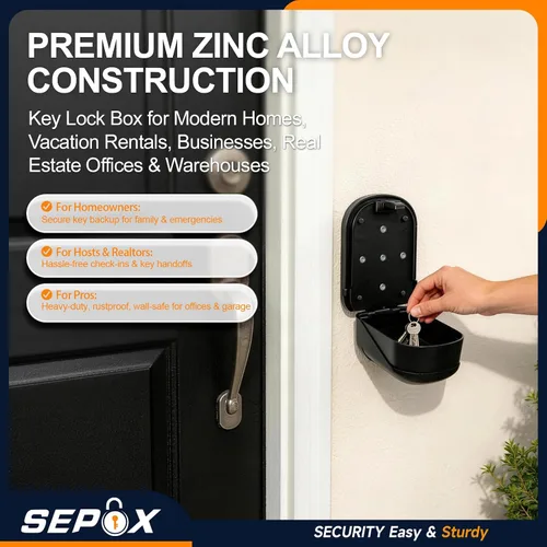 Vista 2 de SEPOX® Caja de metal con cerradura de llave de 2 piezas con combinación de 4 dígitos, espacio extragrande, capacidad de 6 a 10 llaves, cubierta