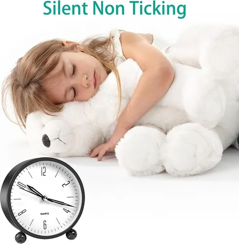 Vista 5 de pxy Lindo y seguro reloj despertador para niños alimentado por batería (batería incluida), reloj despertador analógico súper silencioso analógico