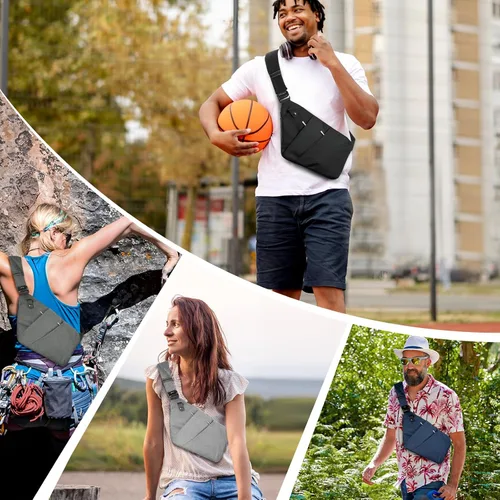Vista 8 de BROADREAM Bolsa flexible personal para hombres y mujeres Antirrobo Slim Crossbody Bag Sling Chest Mochila para Deporte Viajes Casual Senderismo