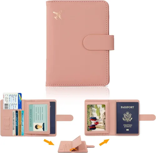 Vista 2 de Soporte para pasaporte y tarjetero de vacunación, para mujer, soporte para pasaporte RFID con ranura para tarjeta de vacuna, impermeable, funda