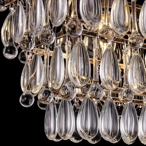 Vista 4 de Wellmet Candelabro de cristal para comedor, lámpara de techo rectangular de cristal de bronce antiguo de 30 pulgadas, 4 luces, iluminación de isla