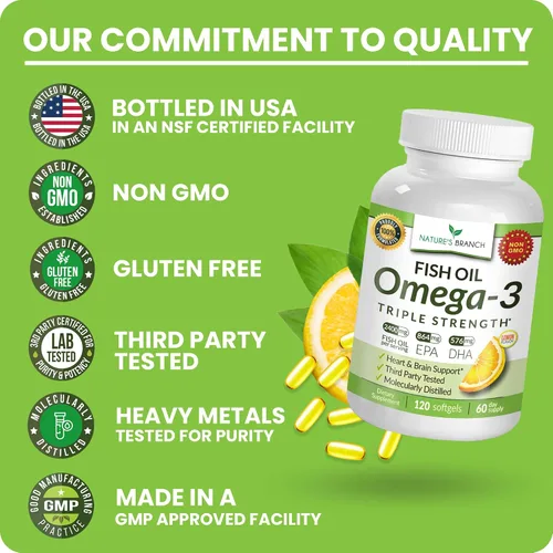Vista 5 de Aceite de pescado Omega 3 de triple fuerza para la salud del corazón, el cerebro y los ojos - Aceite de pescado EPA y DHA para hombres y mujeres