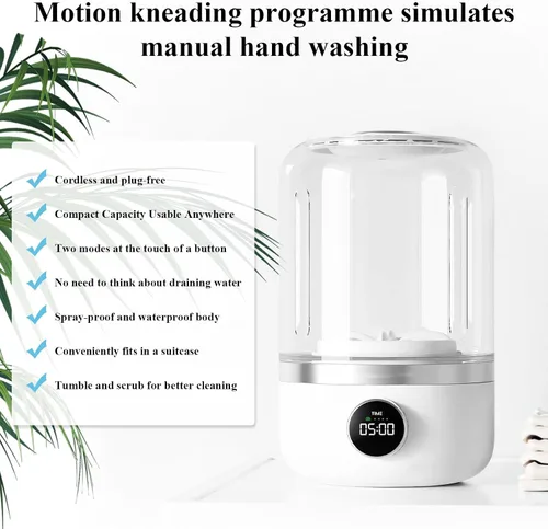 Vista 5 de Lavadora portátil, mini lavadoras inalámbricas recargables de 4000 mAh, lavadora de ropa interior de 1 litro, lavadora compacta plegable para ropa