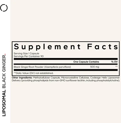 Vista 2 de Codeage Jengibre Negro Liposomal 500 mg, Kaempferia Parviflora, 90 Cápsulas Jengibre negro liposomal 500mg por porción (Kaempferia parviflora)