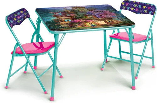 Vista 2 de Disney Encanto Juego de mesa y silla para niños: mesa de actividades plegable con 2 sillas para niños pequeños y niños de 3 a 7 años, marco de metal