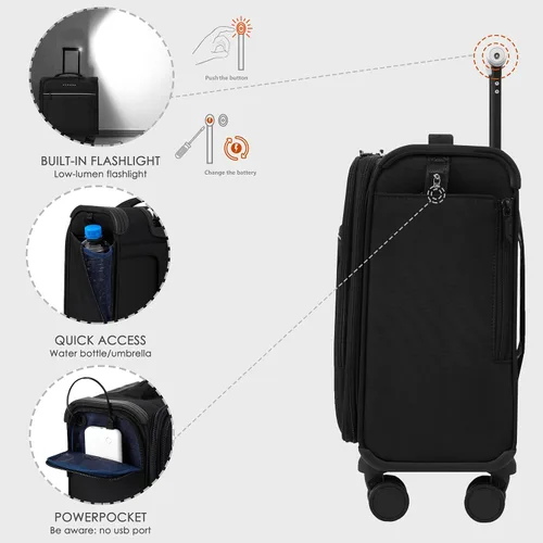 Vista 2 de VERAGE Teldo Softside - Maleta extensible con ruedas giratorias, Negro -, Equipaje de transporte Softside
