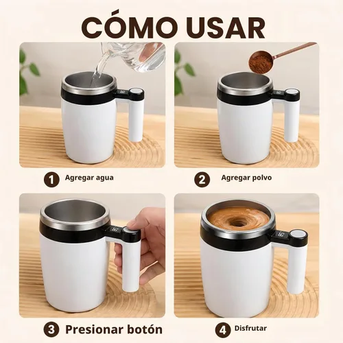 Vista 7 de Taza magnética automática autoagitable con pantalla LCD inteligente de temperatura, taza de café de mezcla eléctrica de acero inoxidable recargable