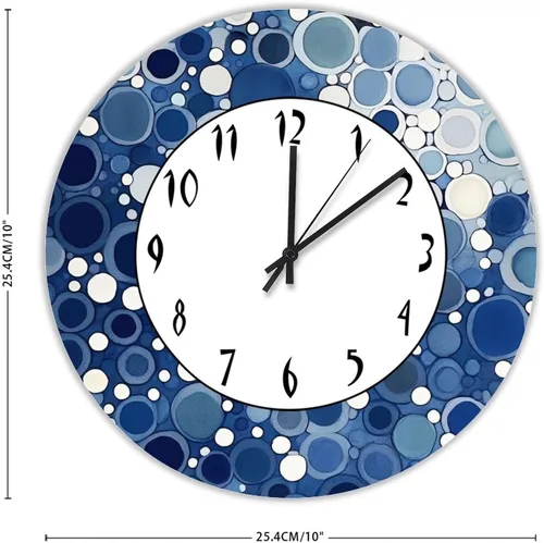 Vista 2 de Reloj de pared de madera rústica con estampado geométrico moderno de lunares, color azul marino, retro, silencioso, sin tictac, decorativo