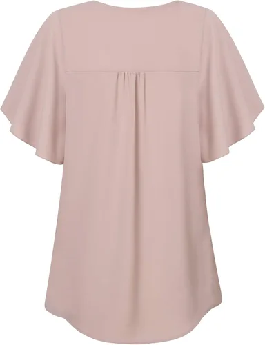 Vista 3 de Bebonnie Blusa de gasa de ajuste holgado para mujer, manga con volantes, cuello en V