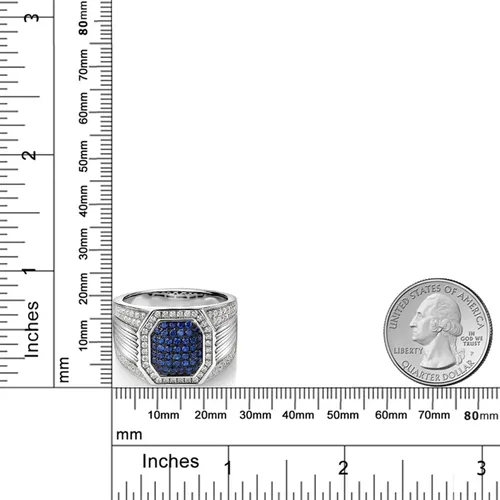 Vista 3 de Anillo de plata de ley 925 para hombre zafiro y moissanita creada en azul y blanco creada por GemStone King 192 quilates disponible en tallas 9 10