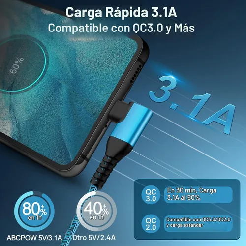 Vista 2 de Cable de alimentación USB C 3.1A Samsung C tipo cable de carga rápida