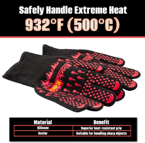 Vista 6 de Black Rock Grill Guantes de cocina resistentes al fuego y al calor 923F -11.8 in de silicona para horno de seguridad con dedos, guantes