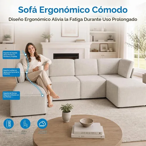 Vista 5 de Mjkone Sofá modular modular de 116 pulgadas para apartamentos y espacios pequeños, moderno sofá de 6 asientos profundos con espuma viscoelástica