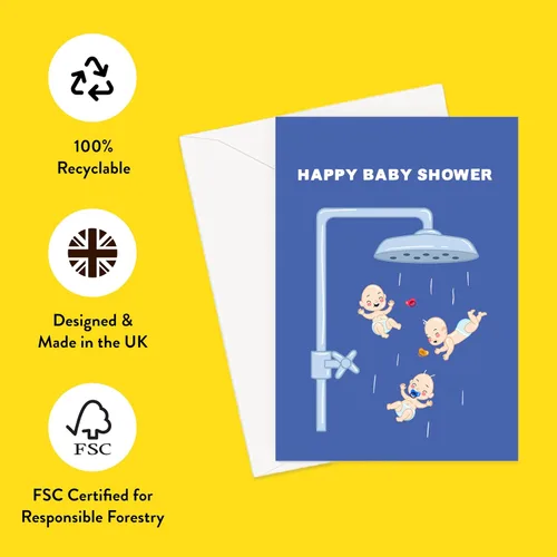 Vista 2 de Tarjeta de felicitación Happy Baby Shower Funny Babies Falling Out Of A Shower Head Baby Shower Card, You're Having A Baby