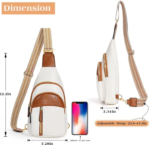 Vista 6 de SUOSDEY Bolsos bandolera para mujer, bandolera de cuero, mochila para el pecho, bolsas de hombro para viajes informales, senderismo, ciclismo