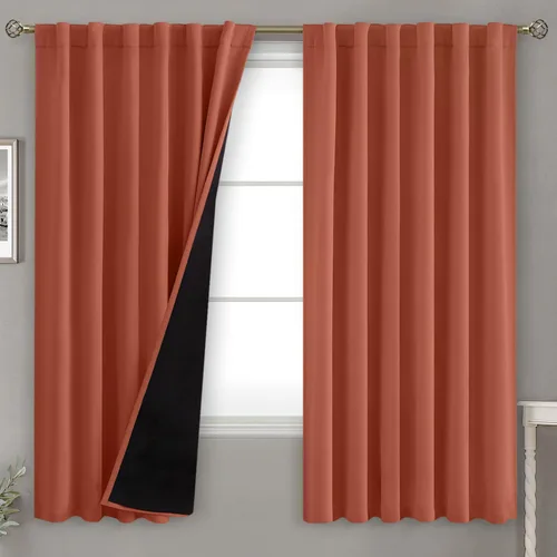 Vista 33 de BGment Cortinas 100% opacas beige de 63 pulgadas de largo con forro aislante térmico, bolsillo para varilla y lengüeta trasera de doble capa