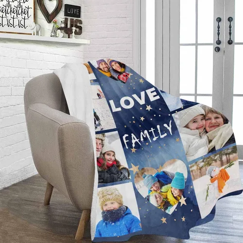 Vista 2 de YESCUSTOM Manta personalizada con 10 fotos, manta familiar personalizada para mamá y papá, mantas personalizadas de collage de fotos, mantas