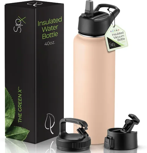 Vista 55 de SIPX™ Botella de Agua Aislada de 18 oz con 3 Tapas – Acero Inoxidable a Prueba de Fugas, Triple Aislamiento – Frío 24 Horas/Caliente 12 Horas