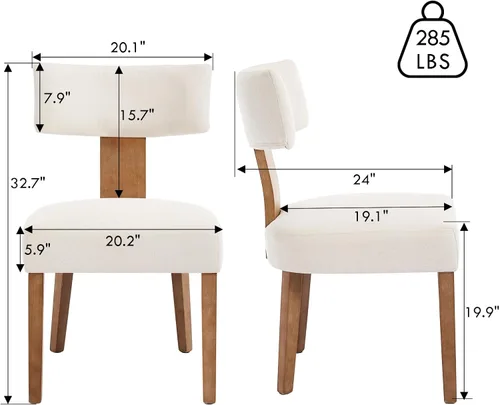 Vista 2 de Juego de 2 sillas de comedor modernas, sillas de cocina tapizadas con respaldo curvo, sillas de comedor de lino de granja, cómodas sillas de madera