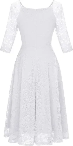 Vista 3 de Dressystar - Vestido de encaje, acampanado y de manga larga, longitud hasta por debajo de la rodilla, ideal para una dama de honor y para usar