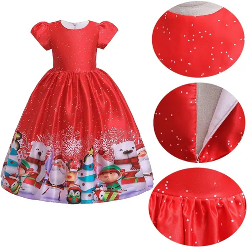Vista 6 de Disfraz de fiesta de Navidad para niñas y niñas, con estampado de Papá Noel, princesa, cosplay, disfraz con diadema de reno