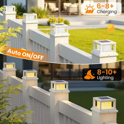 Vista 4 de Paquete de 4 luces solares para postes al aire libre, 2 modos de luz LED para postes de 4 x 4, luz impermeable para decoración de patio, jardín