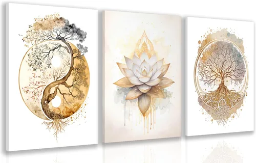 Vista 13 de GELDSTEI Arte de pared zen enmarcado, pintura moderna en lienzo de chica haciendo yoga, decoración de pared de meditación tranquila, imagen estética