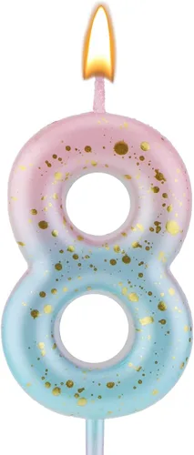 Vista 10 de Vela de letras con número de cumpleaños en degradé, velas de cumpleaños degradadas color rosa y azul para tartas