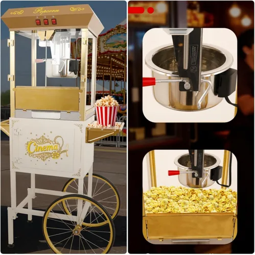 Vista 7 de Máquina comercial de palomitas de maíz con carrito, máquina de palomitas de maíz para cine con hervidor de 16 onzas, control de 3 interruptores