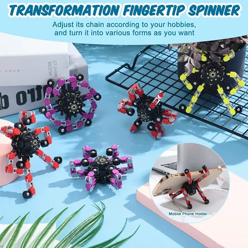 Vista 7 de 18 piezas de juguetes fidget spinners al azar, juguetes de dedo de robot deformables de bricolaje, spinner de descompresión, juguetes de giroscopio