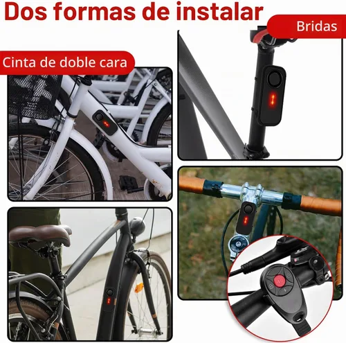 Vista 5 de Sistema de alarma para bicicleta USUPERINK antirrobo, alarma de bicicleta Negro