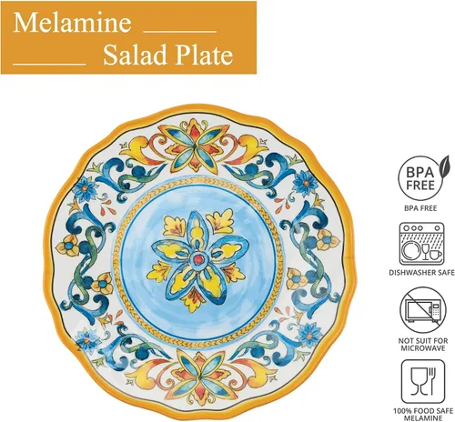 Vista 2 de UP Chianti - Juego de platos de ensalada de melamina con forma de flor para risotto, pasta y ensalada, sin BPA, aptos para lavavajillas, multicolor