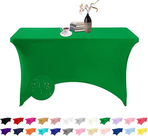 Vista 144 de Paquete de 2 fundas de mesa de elastano impermeables para mesas rectangulares, 6 pies, negras, elásticas, resistentes a manchas, para todas