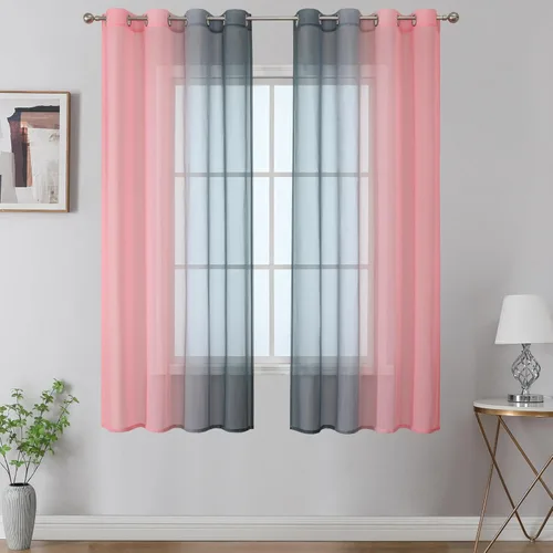 Vista 40 de Cortinas transparentes de color azul marino y negro para sala de estar, 52