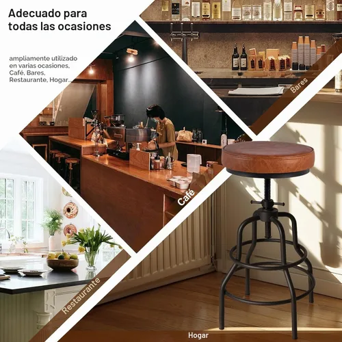 Vista 7 de LOKKHAN Taburetes de bar industriales - Taburete de bar giratorio de cuero y metal - De 20 a 27 pulgadas de alto, altura ajustable para encimera
