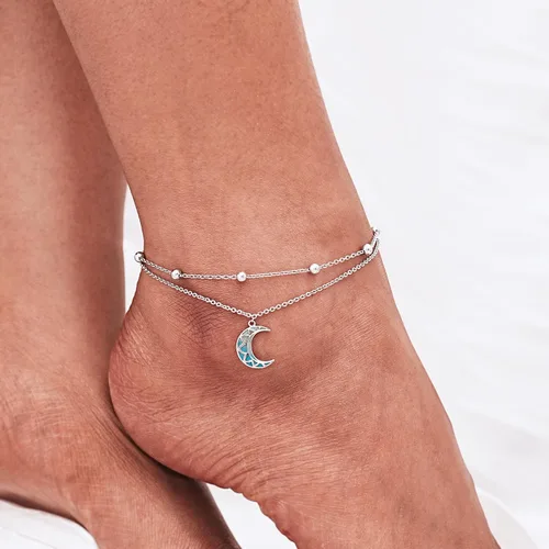 Vista 63 de CHIC & ARTSY Tobilleras delicadas de plata de ley S925 para verano, pulsera de tobillo ajustable multicapa para playa, joyería de pie para mujer