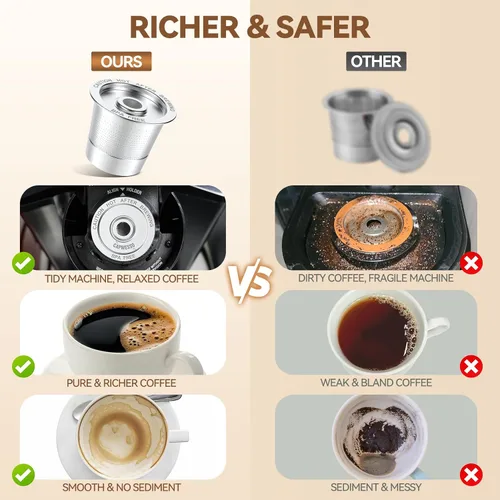 Vista 6 de CAPMESSO Cápsulas K reutilizables para Keurig 1.0: Cápsula de café de acero inoxidable metálica recargable K Cup - Filtros de café universales