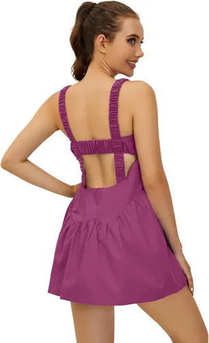 Vista 5 de SAFRISIOR Vestido de tenis para mujer, minivestido de entrenamiento holgado con brasier integrado, vestido de entrenamiento atlético, pantalones