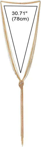 Vista 4 de COOLSTEELANDBEYOND Elegante collar Lariat colgante de borla con diamantes de imitación, cadenas largas de múltiples hebras en forma de Y