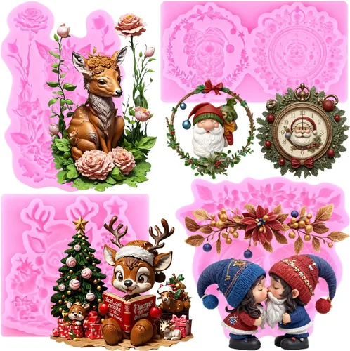 Vista 11 de Mujiang Moldes de silicona de muñeco de nieve de Navidad, molde 3D para castillo de Navidad, moldes de chimenea para decoración de pasteles