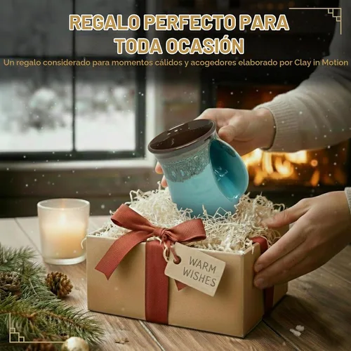 Vista 6 de Clay in Motion - Taza calentadora de manos para diestros, diseño Ocean Tide Marea del Océano