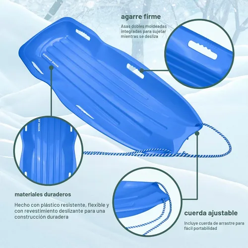 Vista 4 de Slippery Racer Downhill Xtreme Flexible Adults and Kids Plastic Toboggan Snow Sled for up to 2 Riders with Pull Rope and Handles