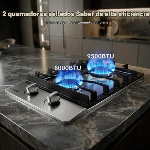 Vista 4 de Placa de cocina de gas de 12 pulgadas, estufa de 2 quemadores, estufa de acero inoxidable integrada con parte superior convertible de gas