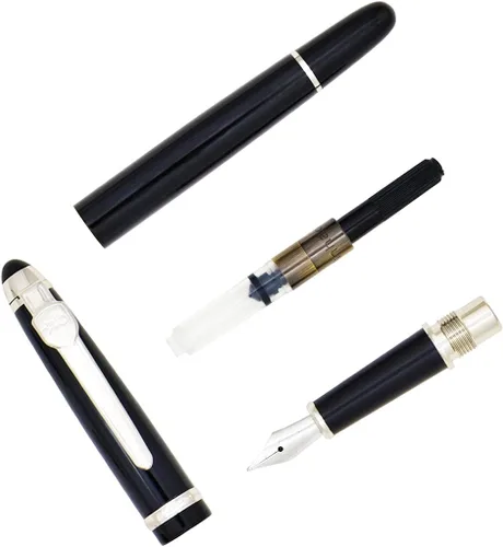 Vista 5 de Gullor Pluma estilográfica avanzada Jinhao 163 Executive Negro y Plata 18kgp Punta Media