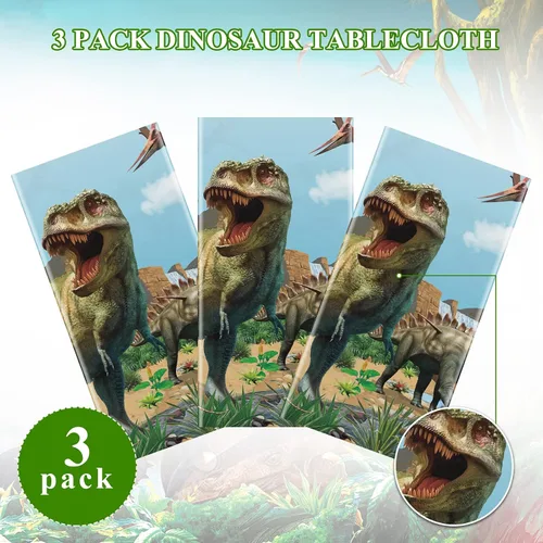 Vista 4 de Tiamon 3 Piezas Manteles de Dinosaurio Cubiertas de Mesa para Fiestas de Dinosaurio Manteles de Plástico para Niños Adultos Suministros para Fiestas