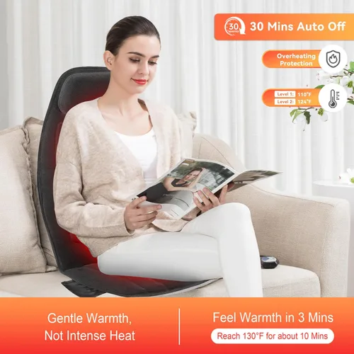 Vista 4 de Snailax Masajeador de espalda de vibración con calor, almohadilla para silla de masaje con espuma viscoelástica lumbar para el cuello, 10 motores