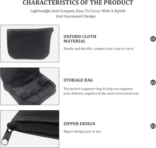 Vista 4 de Estuche de viaje para diabetes, estuche organizador de transporte para diabéticos, estuche para monitor de glucosa, bolsa de almacenamiento