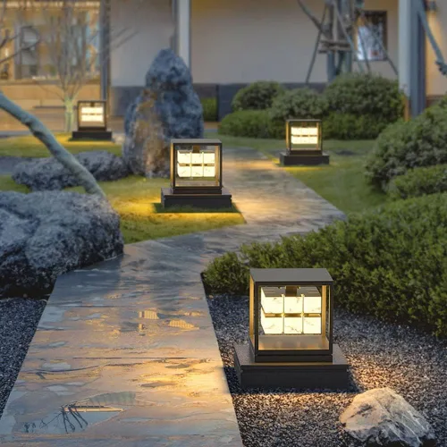 Vista 5 de Luces de poste para exteriores, lámpara de pilar clásica china de imitación de mármol, luz de pilar de puerta de mármol, lámpara de pie de casa