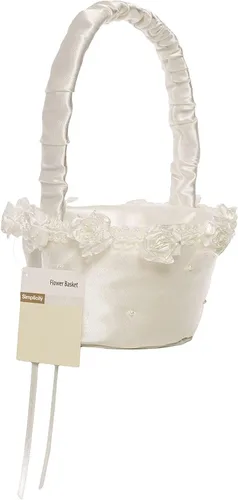 Vista 2 de Simplicity 5073062010 Cesta Pequeña de Niña de las Flores para Bodas y Otras Celebraciones, 3.5'' An x 5'' L x 7.5'' Al, Blanco Marfil
