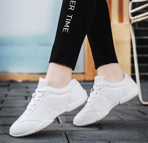 Vista 7 de BAXINIER Zapatillas de baile de animadoras blancas para jóvenes, tenis para caminar, transpirables, para competición
